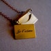 French Love Note Envelope Letter Necklace - French Love Note Necklace - Je T'aime - Brass Envelope Necklace - 18" long
