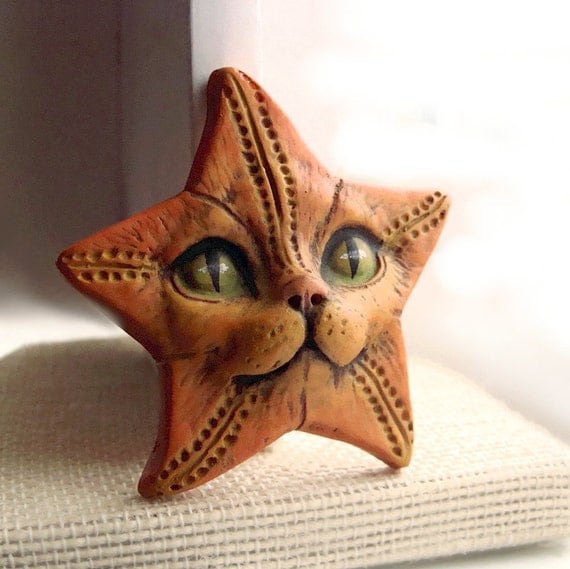 Starfish Cat  Face  Cab Kitty Animal Art Doll Parts Orange Sea