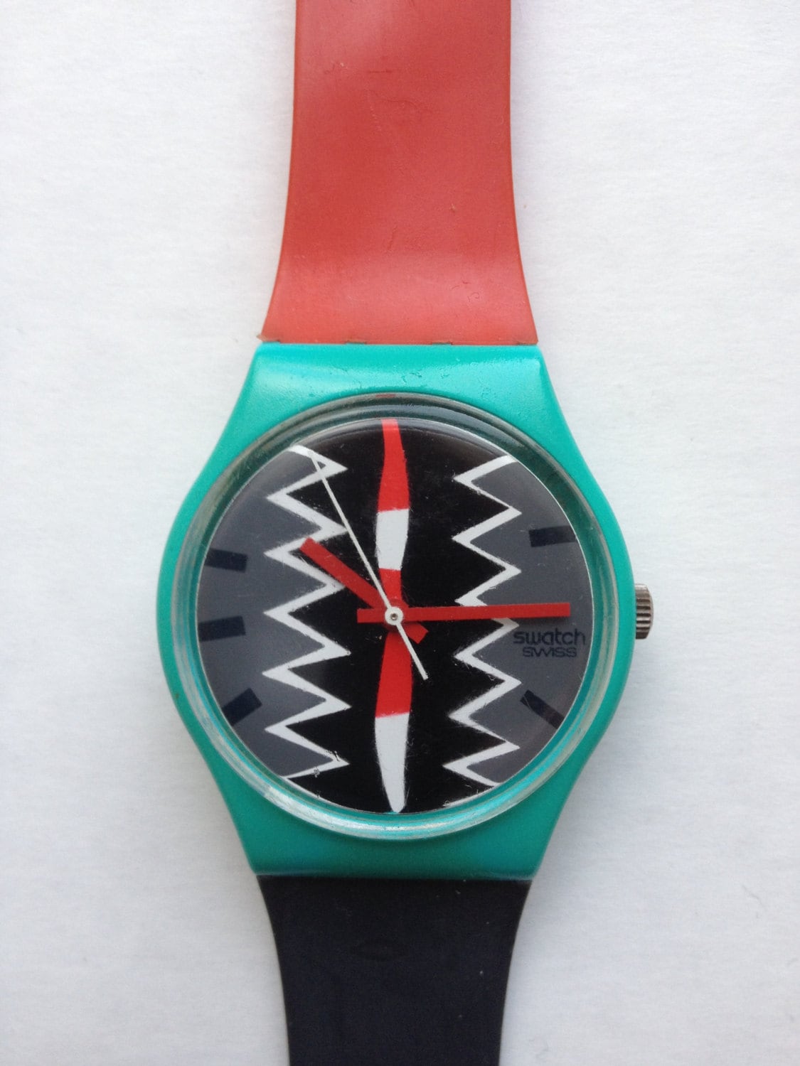 Vintage 80s color block Aztec swatch watch