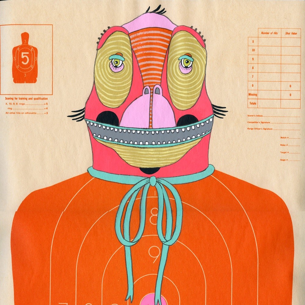 Hand Painted Paper Shooting Target Smiling Orange Ape