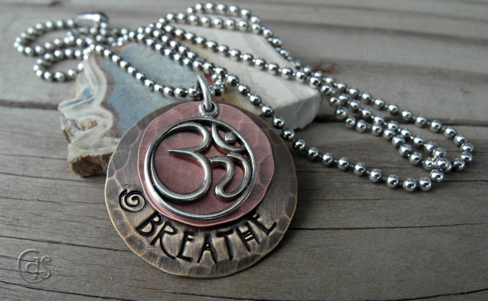 Ohm Necklace Breathe Om Charm Mixed Metal Jewelry