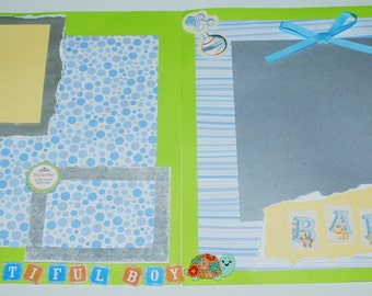 Premade Scrapbook Set Two 12x12 Pages Beautiful Baby Boy One of a Kind