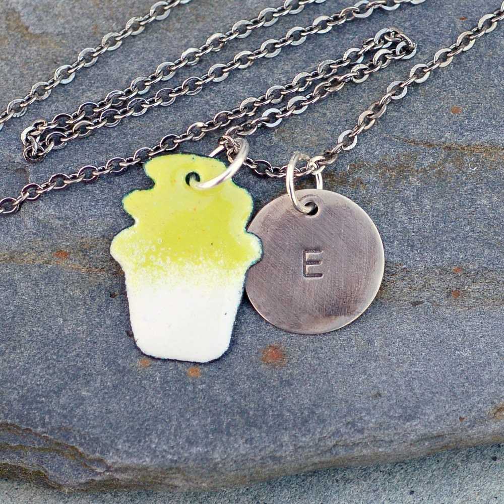 Enamel Cupcake Necklace Pendant Custom Handstamped by Venbead
