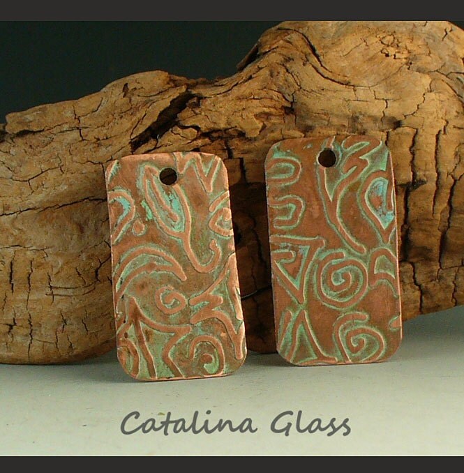 Etched Copper Jewelry Components Earring Pair SRA Handmade by