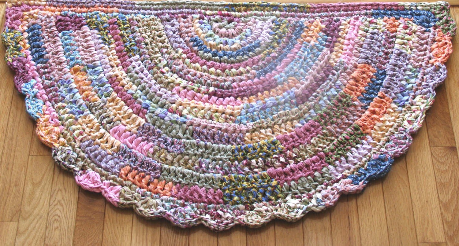 Hand Crocheted Cotton Fabric Half Moon Rag Rug with by EEECrafter