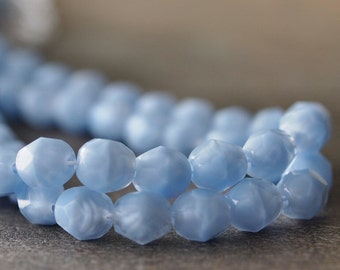 Coral Blue Czech Glass Bead 6mm Firepolish Faceted Round Bead : 25 pc Strand