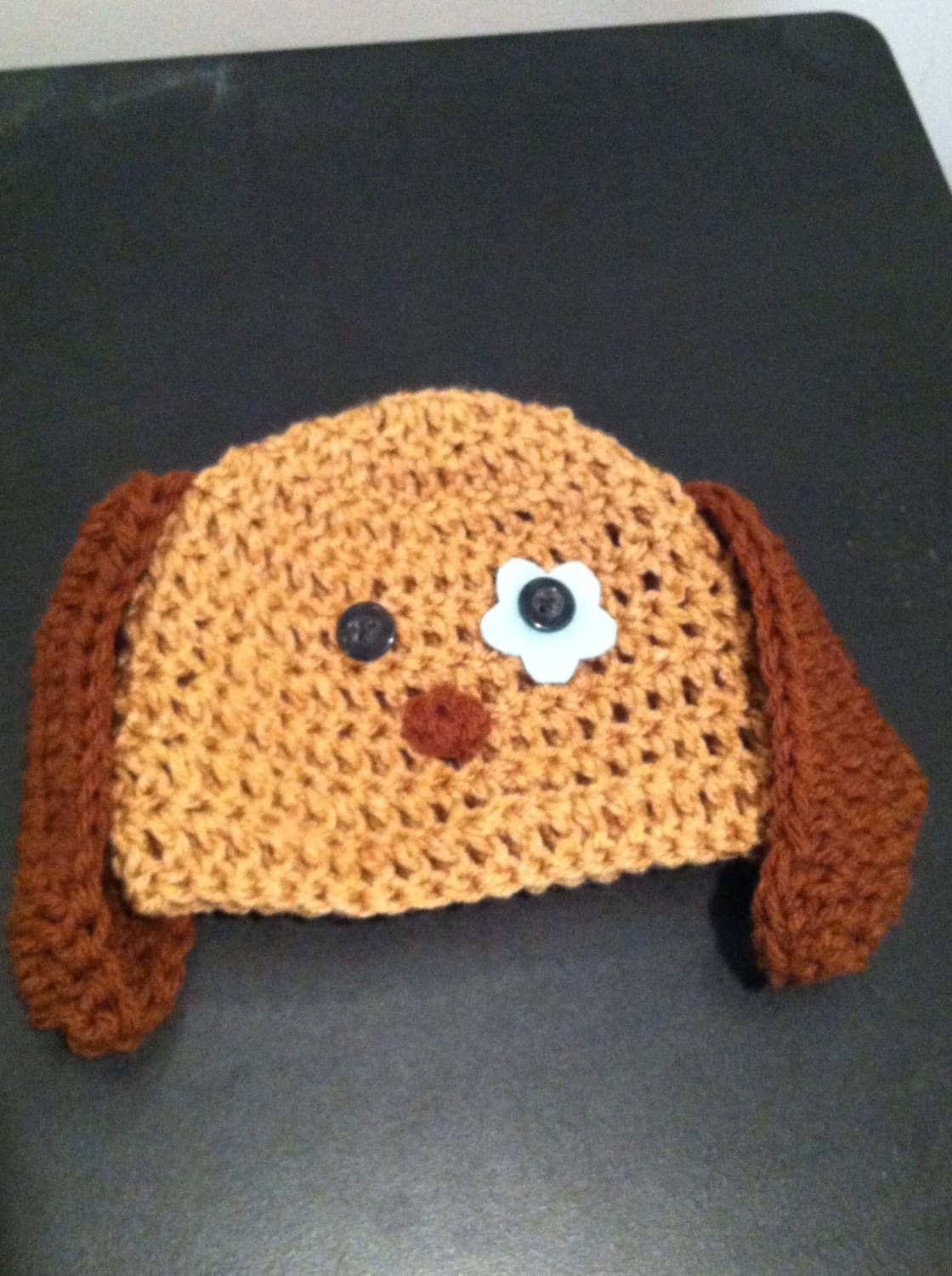 Brown Puppy Dog Crochet Beanie Skullcap by passion4craftin on Etsy