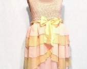 Plus Size Chiffon Dress Parfait Beaded Crochet Bodice Layered Yellow Pink Cream