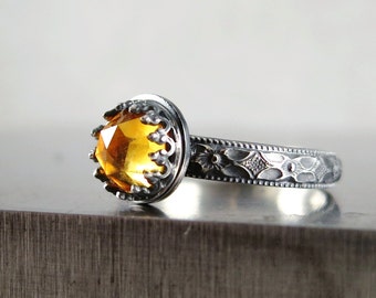 Citrine ring, Sterling Silver, golden gemstone, stackable, November Birthstone