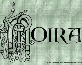 Digital Download Celtic Illumination Letter M, Customize the Name or get the "M" image alone, digi stamp, digis, St Patricks Day, Name Plate