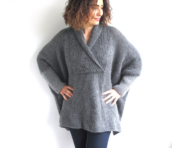 dress size pattern plus tunic Plus Dress  Size Grey Hand    by  Knitted Tunic Afra  Sweater  Poncho