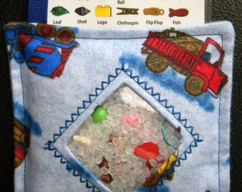 I Spy Bag - Mini with SEWN Word List and Detachable PICTURE LIST- Mighty Machines Blue
