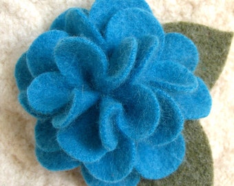 Parrot Blue Peony Brooch - Eco Friendly Cashmere Flower Pin