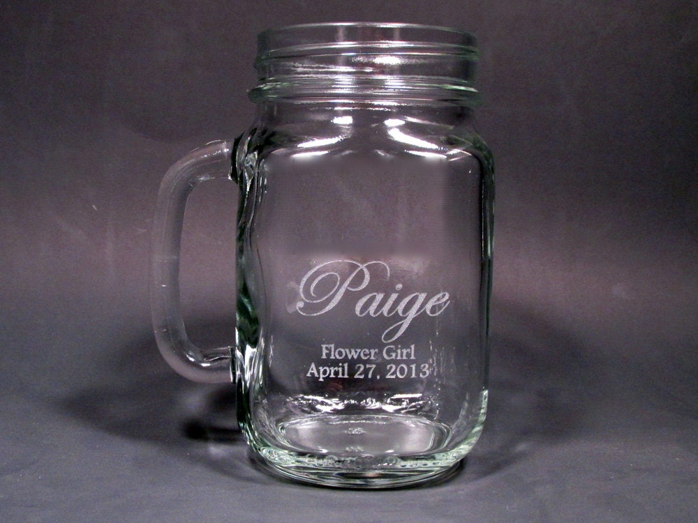 Personalized Etched Mason Jar with Handle