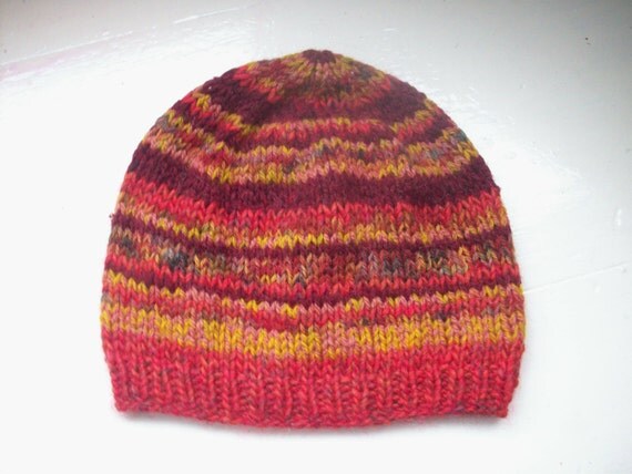 Unisex beanie hat multi yarn hand knitted by SpinningStreak