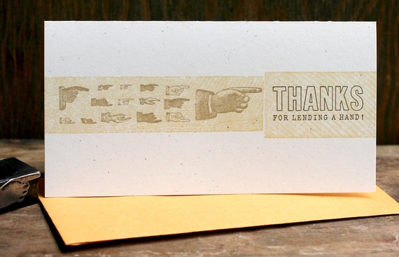 Thanks For Lending A Hand letterpress card by starshapedpress