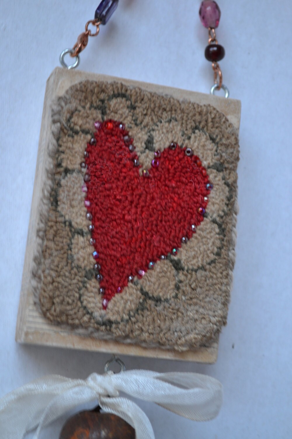 primitive punch needle red heart ornament primitive punch needle red heart ornament