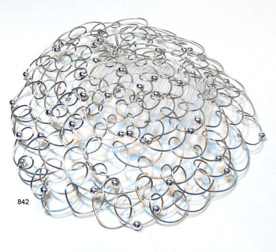 Christmas in July Beaded Kippah Silver Wire Silver Beads 5inch - CIJ Sale