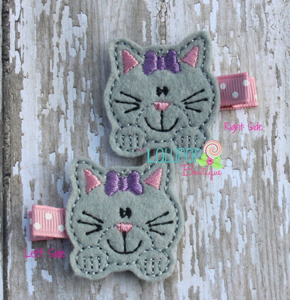 Items similar to Felt Kitty Cat Hair Clip Embroidered Felt Clip