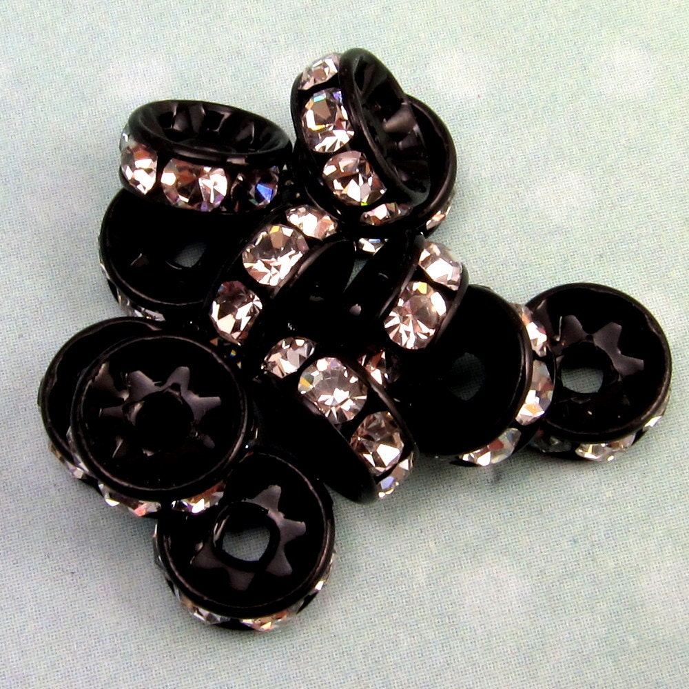 Rhinestone Rondelle Spacer Crystal Jet Black 7 mm 12 Pc.