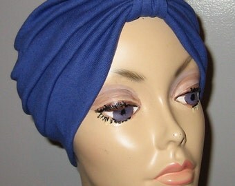 Royal Blue Knit Turban, Chemo Hat, Snood, Womens Hat