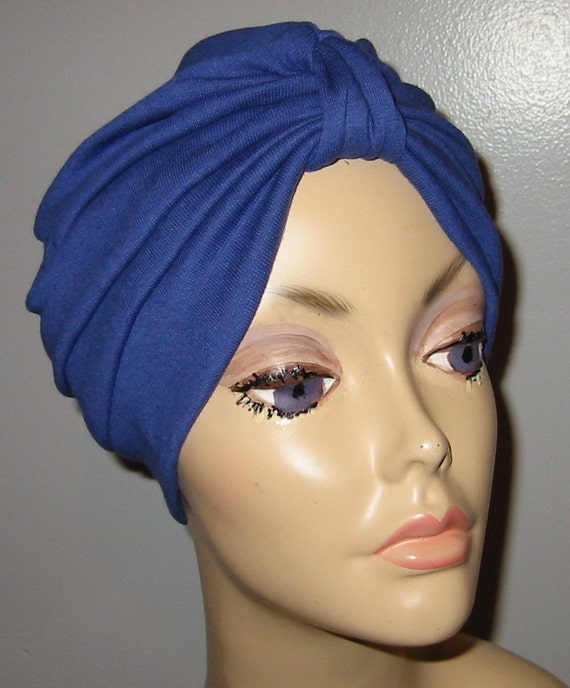 Royal Blue Knit Turban Chemo Hat Snood Womens Hat