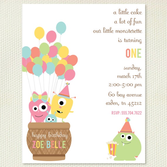 Girls Monster Party Invitations and Labels Girls Monsterette Party Invitations