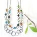 wire wrapped necklace with multi color lampwork beads, metalwork necklace, oxidized fine and sterling silver