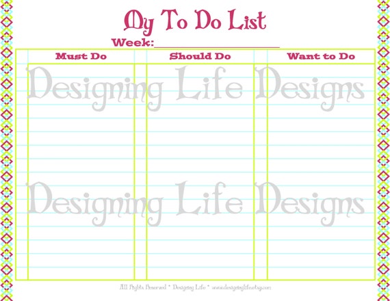 To Do List Printable Must Should Want to Do Checklist