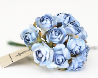 36 Blue Millinery Vintage Style Paper Roses Flowers