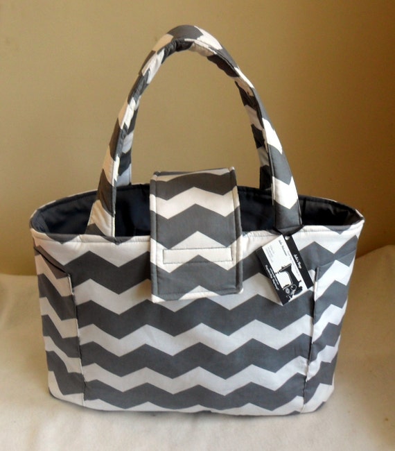 Large Gray and White Chevron Diaper Bag Tote by JuliesBags on Etsy