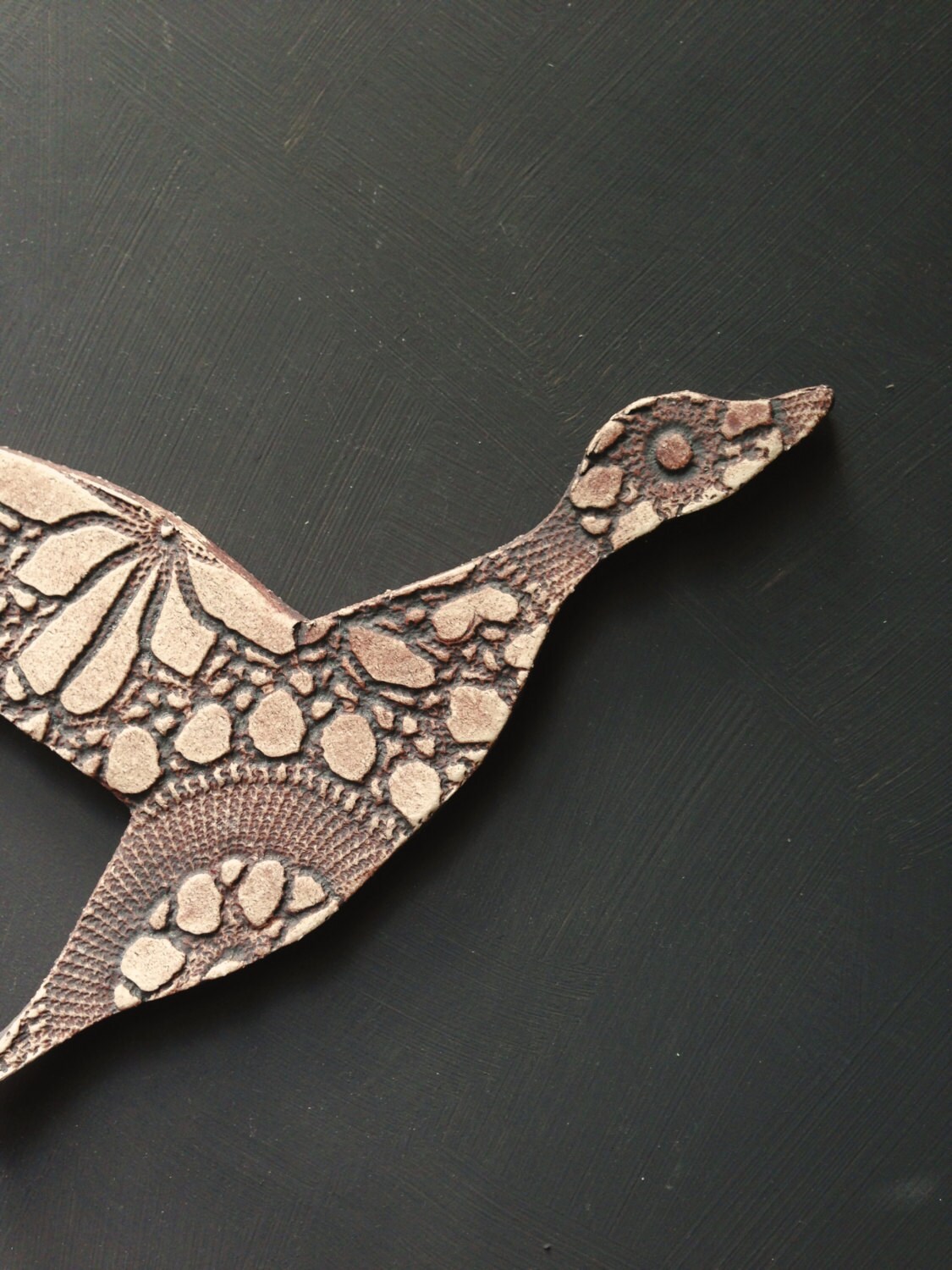 Ceramic wall art Flying ducks Flock Set of two Cream and brown