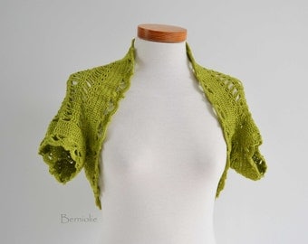 Crochet shrug bolero, Pistachio green, lace, I982