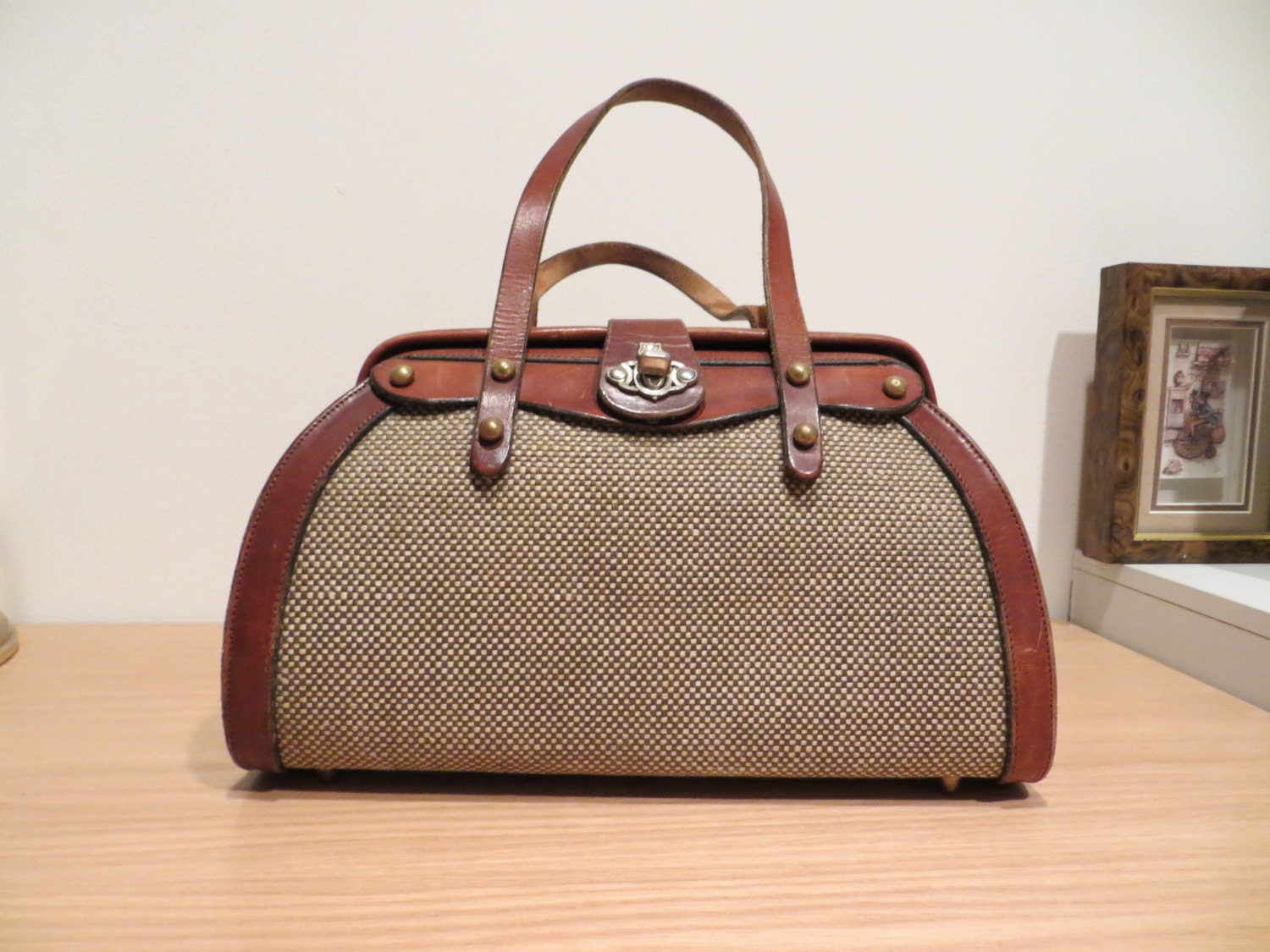 Vintage John Romain Leather and Tweed Purse Handbag by esphee