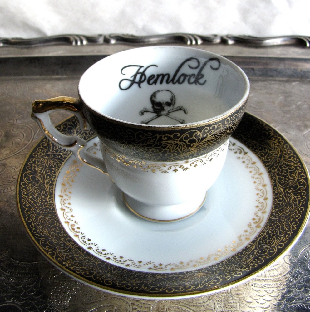 Gothic Hemlock Poison Tea Cup and Saucer Antique Repurposed