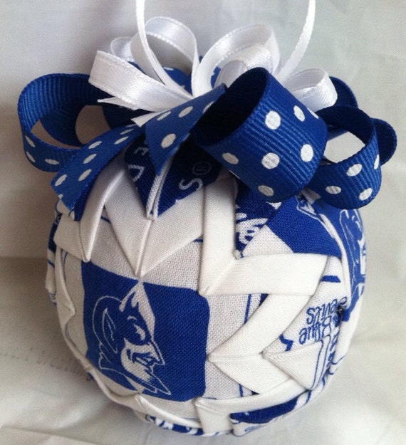 Duke University Blue Devils Inspired Quilted Ball Christmas Ornament