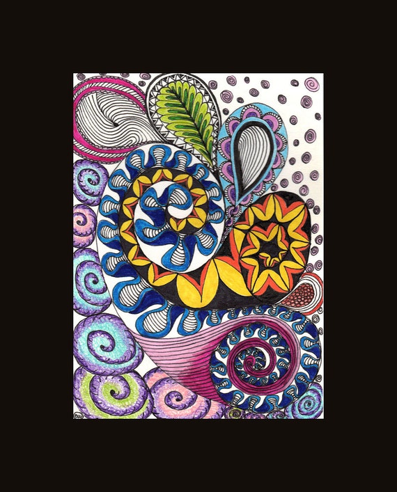 Items similar to Paisley Zentangle Art Print in color on Etsy