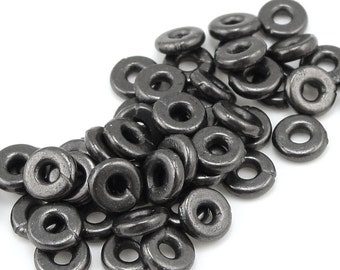 50 Black Heishi Beads 5mm Kenyan TierraCast Pewter Gunmetal Beads Gun Metal Black Oxide Spacer Beads Tribal Ethnic (PS381)