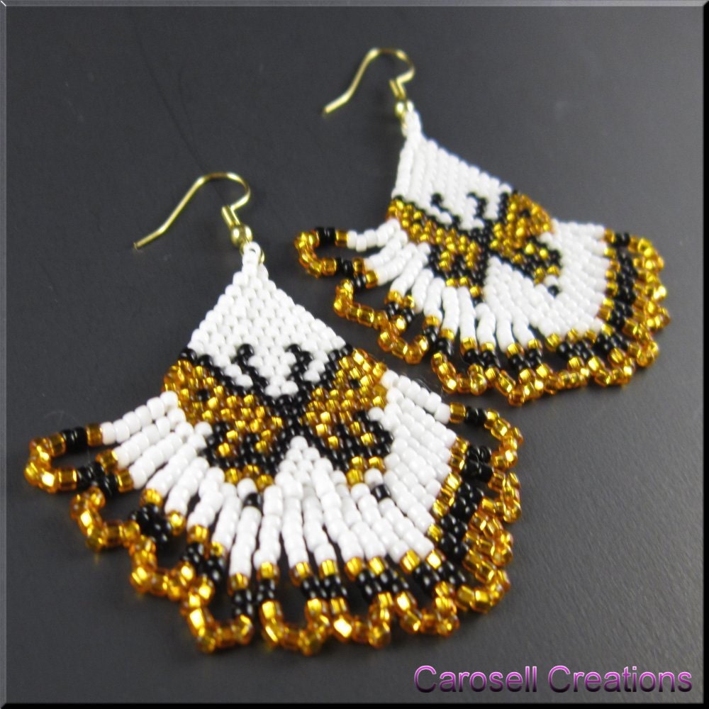 Monarch Butterfly Beadwork Dangle Seed Bead Earrings