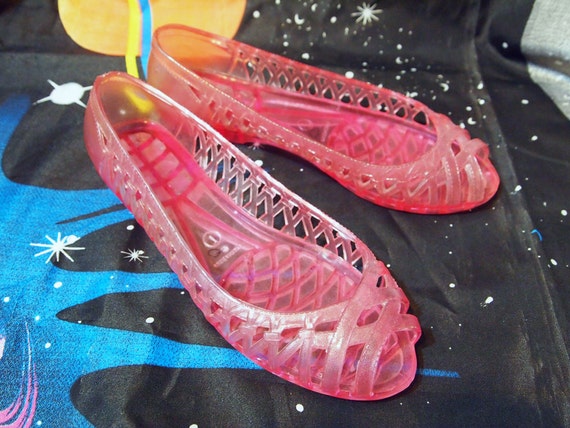 JELLY SHOES// Vintage 90s Baby Pink Plastic Vinyl Babydoll