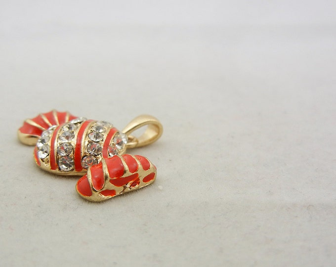 Gold-tone Candy Pendant Rhinestones and Red Epoxy