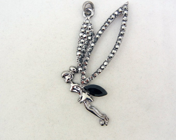 Black Silver-tone or Hematite Fairy Pendant Rhinestones