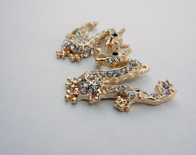 Pair of Gold-tone Dragon Charms with Rhinestones