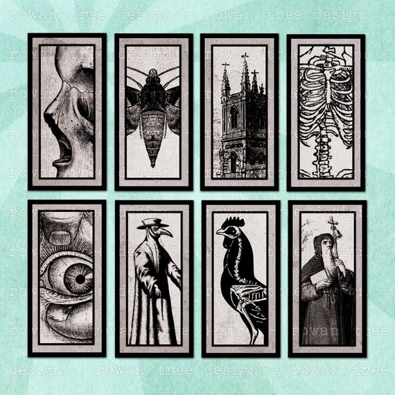 memento mori digital collage sheet 1x2in goth morbid skull