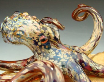 Glass Octopus Sculpture Aquarium Art Paperweight Ocean art Metallic Boro VGW KT (made to order)