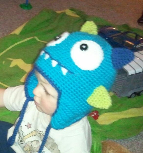 Crocheted Monster Hat Blue and Lime Baby Toddler Child