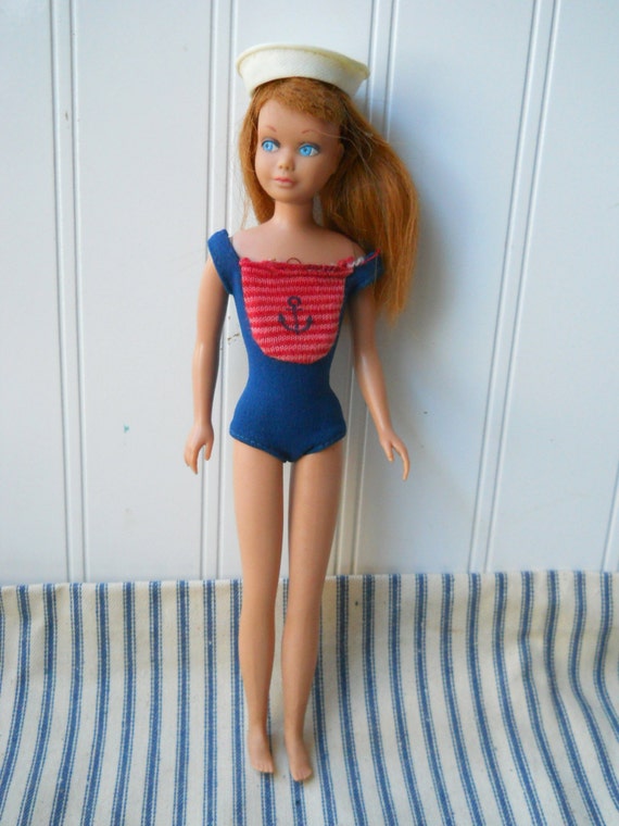 Vintage Skipper Barbie Doll In Swimsuit And Sailor Hat 1963 