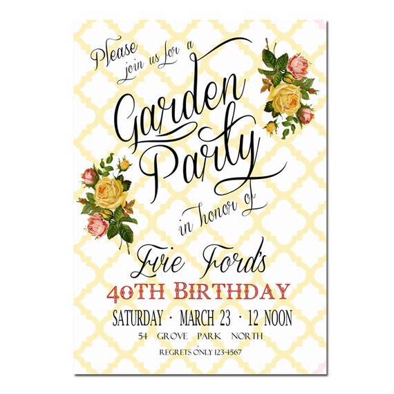 Garden Party Invitation - Bridal Shower Invitation  -Digital File- Printable Invitation - Modern Bridal Invitation - 40th Birthday