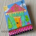 ACEO - original art card collage, Little Wonky House in aqua and pink