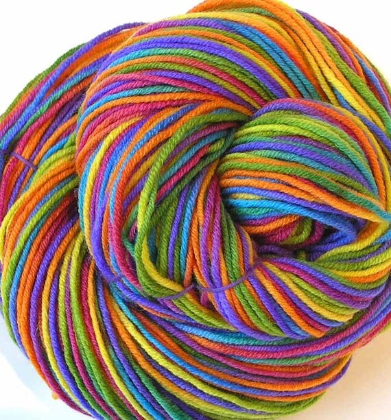 Hand Dyed Wool Yarn Rainbow Candy